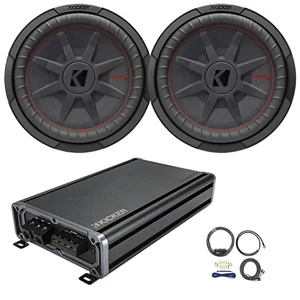 2x Kicker 12" 1000W Max Ultra-Thin Subwoofer, 1200W Max Class D Amplifier W/Kit - Picture 1 of 5