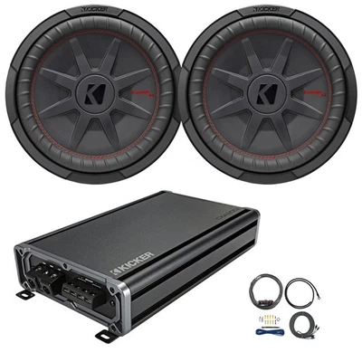 2x Kicker 12" 1000W Max Ultra-Thin Subwoofer, 1200W Max Class D Amplifier W/Kit - Image 1 of 4