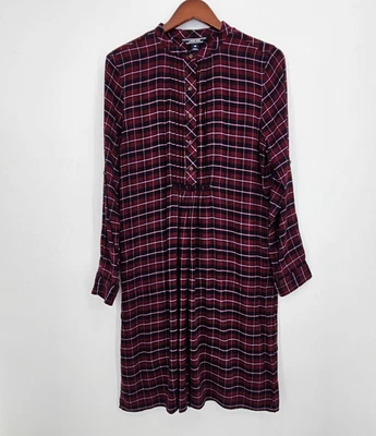 Vestido Camisa Lands End Franela Talla 10 Azul Marino Granate Cuadros Manga Larga 502546 Foto 1 de 4