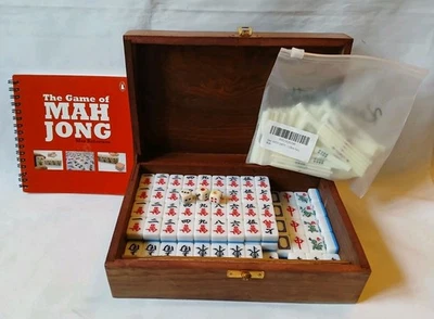 Mahjong Set in Wooden Case 144 Blue Back Tiles Book Sticks Mah Jong Jongg - Image 1 of 4
