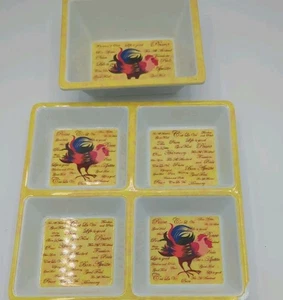 Juego de 2 bandejas de aperitivos de gallo de melamina MCM de colección decoración de cocina de campo de granja - Imagen 1 de 5