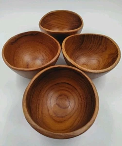 Vintage Winsome Wood Teak Bowls Set 4 Genuine Teak Thailand Salad Snack MCM Deco - Picture 1 of 10