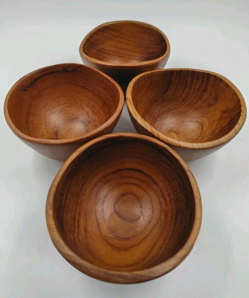 Vintage Winsome Wood Teak Bowls Set 4 Genuine Teak Thailand Salad Snack MCM Deco - Image 1 of 4