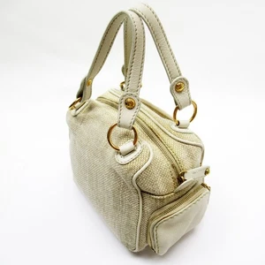Tod's Bolso de Mano Bolso de Mano Beige Lona Cuero Dorado Herrajes Pequeño - Imagen 1 de 5