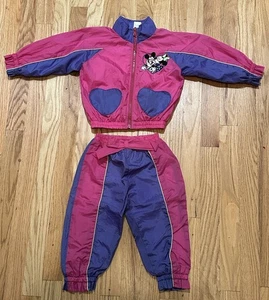 Vtg 90s 2T Disney Mickey Minnie Mouse Nylon Windbreaker Set Jacket Toddler Track - Picture 1 of 10