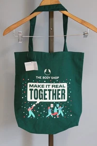 Bolso de Mano Body Shop Christmassy Make It Real Together Tela de Algodón Verde NUEVO CON ETIQUETAS - Imagen 1 de 14