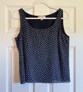 St. John Women’s Silk Blend Tank Top Navy Polka Dot Lined Size Small - Picture 1 of 6