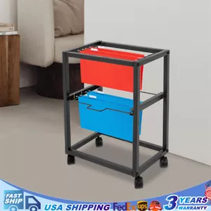 2-Tier Metal Rolling File Cart Hanging Files Movable Drawer File Cabinet Office - Picture 1 of 16