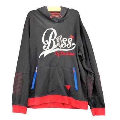 Bass Ron Base Pullover Hoodie Size 3XL Black Red Blue Big Embroidered Logo - Imagem 1 de 4