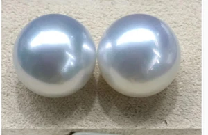 Pair of Huge 14mm natural south sea genuine white round loose pearl half drilled - Picture 1 of 3