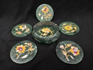 Set sottobicchieri in marmo granito verde / sottobicchieri intarsiati madreperla set regali - Foto 1 di 5