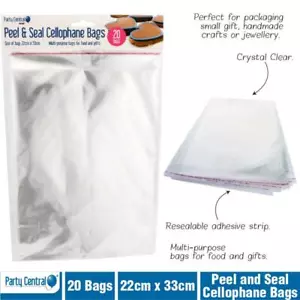 20 Self Adhesive Peel & Seal Cello Bag Clear Cellophane 220x330mm Food Gifts - Picture 1 of 1
