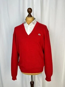 Mens LACOSTE CHEMISE Vintage Bright Red Classic Fit V-Neck Wool Jumper Size L-XL - Picture 1 of 8