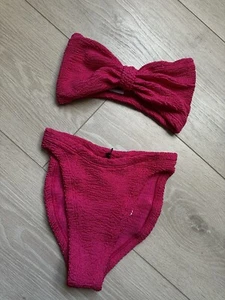 HUNZA G Jean Bandeau Bikini Set Metallic Raspberry OS NEW - Picture 1 of 16
