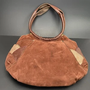 Lucky Brand Bag Brown Suede Leather Hobo Satchel Handbag Purse Patchwork Snake - Picture 1 of 15