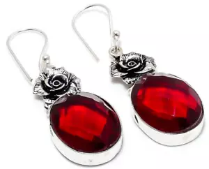 Mosambik Granat Edelstein 925 Sterlingsilber Handarbeit Schmuck Ohrringe 1,80" - Bild 1 von 8