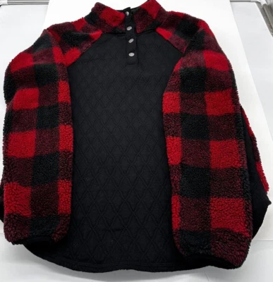 Pullover Maurices Buffalo acolchado a cuadros Sherpa polar a presión para mujer talla pequeña Foto 1 de 4