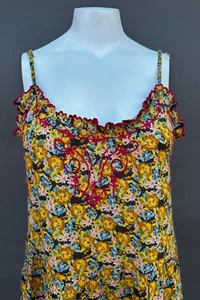 Natural Life M Dress Gold Multicolor Floral Embroidered Ruffle Neck Sundress NEW - Picture 1 of 12