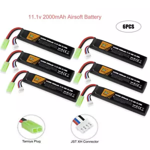 6Pcs 11.1V 2000mAh 30C Airsoft LiPo Battery with Mini Tamiya Male for AEG Rifle - Picture 1 of 8