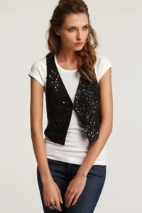 NWT Eileen Fisher Sequin Encrusted Matka Silk Racerback Vest Size Small Black - Picture 1 of 12