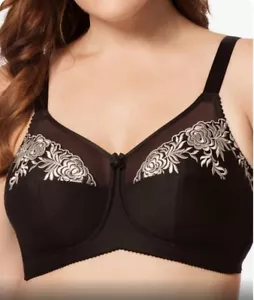 Elila Embroidered Microfiber Softcup Bra Women's Size 46I Black + Silver - Picture 1 of 8
