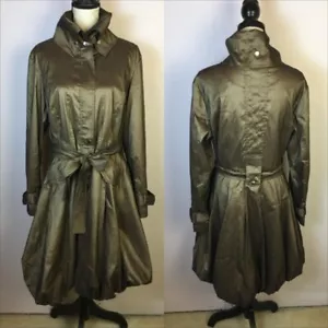 Samuel Dong Trench Coat Jacket Sz M Womans Khaki Bronze Bubble Hem Zip Up Belted - Picture 1 of 19
