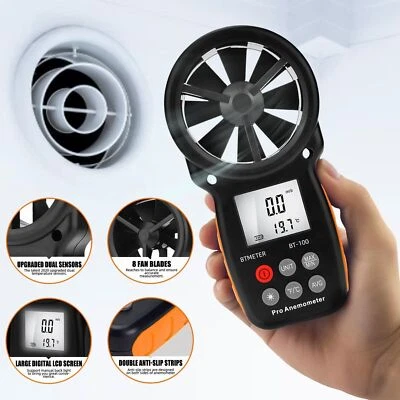 BTMETER Digitale Handheld Anemometer Windmesser Temp Messgerät 30m/s Windgeschwindigkeit