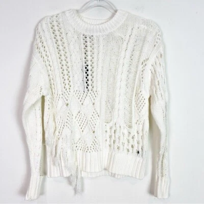 360 SWEATER OFF-WHITE DESTRUCTED WITH FRINGE PULLOVER SWEATER WOMENS SZ XS NEW - Image 1 of 4