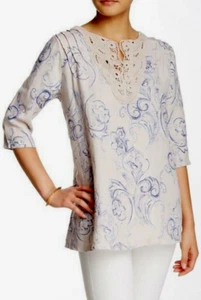 Túnica de lino beige-azul L L Nueva con etiquetas $168 - Imagen 1 de 1