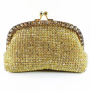 EE. UU. MUJERES Noche BOLSO Bolso sin asas CRISTAL ESTRÁS Boda Dorado Transparente 5 - Imagen 1 de 11