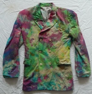 Tie Dye Green Pink Rainbow Blazer Suit Jacket - Small Mens Hand Made Linen - Picture 1 of 5
