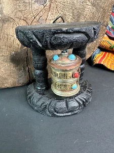 Old Tibetan Prayer Wheel on Wooden Stand …beautiful collection and display piece - Picture 1 of 6