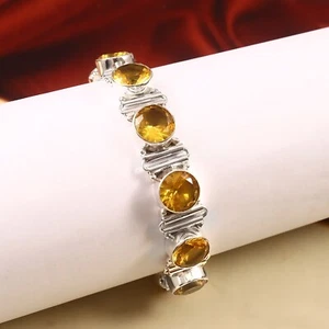 Citrine Yellow Gemstone 925 Sterling Silver Handmade Bracelet Jewelry Sz 8-9" - Picture 1 of 3