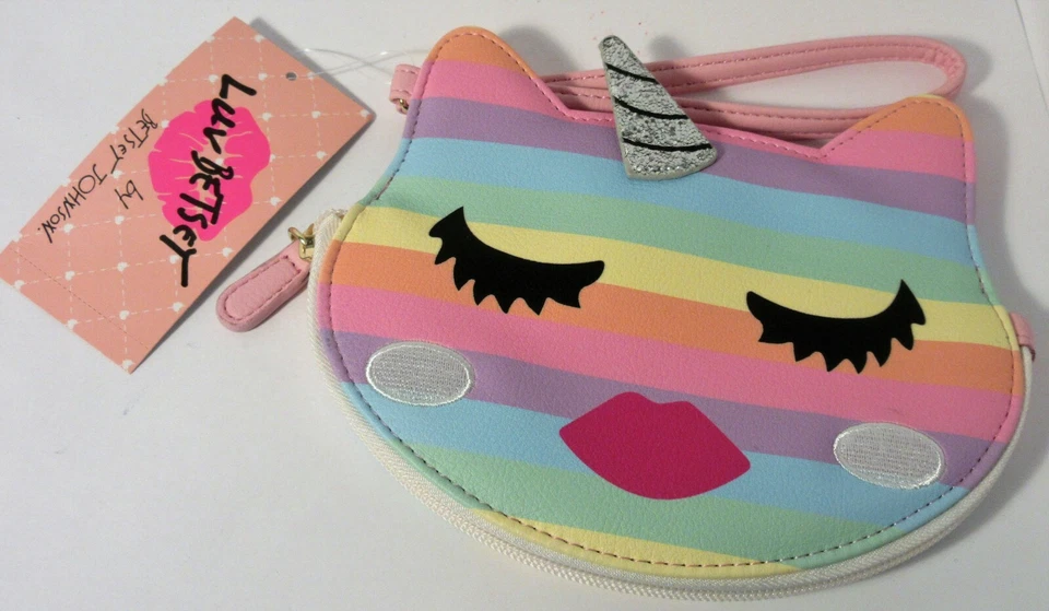 Betsey Johnson LBKITTT3 Unicorn Face Rainbow Kitty Cat Wristlet Coin Purse