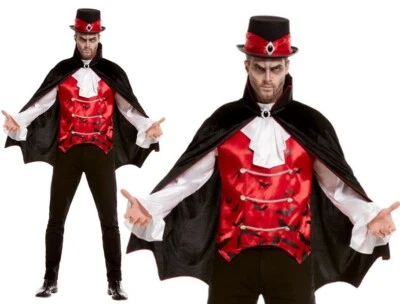 Para Hombres Halloween Vampiro Vestido Elegante Disfraz Drácula Conjunto con Estampado de Murciélago Smiffys Foto 1 de 4