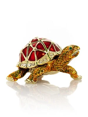 Keren Kopal Red Turtle Hand made Trinket box Decorated with Austrian Crystals