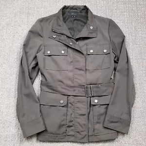 THEORY Jacket Womens Medium Olive Green Safari Military Belted Full zip Macaire - Picture 1 of 15