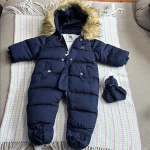 Madres Babybear Azul Marino Bebé Acogedor Traje de Nieve con Capucha de Piel Sintética ¡Talla 9-12M! - Imagen 1 de 11
