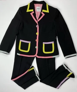 Moschino schwarz Wolle Farbblock Pastell Trim Anzug Jacke & Hose US 8 M IT42 lesen - Bild 1 von 19