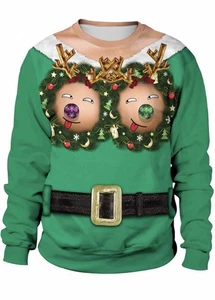 đ„ Elf Boobs Unisex Ugly Christmas Sweater 3D Printed Pullover Sweatshirt Gr. XL - Bild 1 von 3