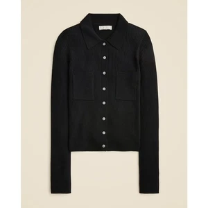 J.Crew Kragenpullover mit Knopfleiste Gr. S schwarz Merinowolle gerippt Stretch - Bild 1 von 6