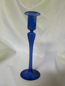 Two's Company Cobalt Blue Handblown Glass Candle Holder 7” Tall - Picture 1 of 4