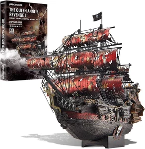 3D Metal Pirate Ship Puzzle Kit Red Queen Anne’s Revenge Model for Adults Craft - Picture 1 of 11