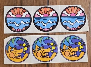 Vintage Stickers Celestial Moon Face Star Ocean Sunset Shell 80s Lot Of 6 New - Picture 1 of 4
