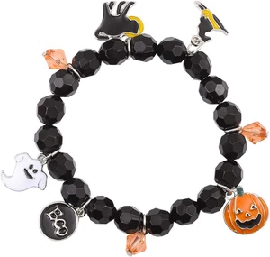 Braccialetti Halloween Donna Fantasma Zucca Switch Charm Regali Elasticizzati Perline - Foto 1 di 12