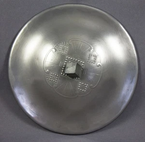 Wendell August Hand Wrought Pewter Art Deco Lid #800 + Striped Glass Bowl - Picture 1 of 14