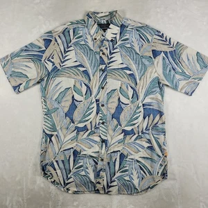 Reyn Spooner Hawaiian Shirt Men's Large Beige Blue Floral Casual Button Down - Picture 1 of 7
