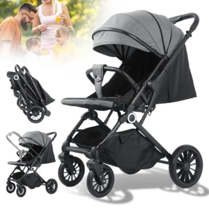 Baby Pram Stroller Reversible Handle Pushchair Foldable Portable Travel Stroller - Picture 1 of 28