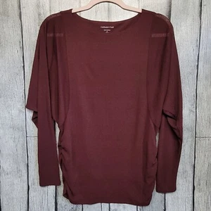 Coldwater Creek Top Womens Medium 10-12 Burgundy Dolman Semi Sheer Sleeves Top - Picture 1 of 9