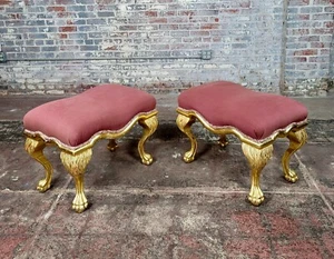 Baroque Giltwood Upholstered Stools -a Pair - Picture 1 of 8